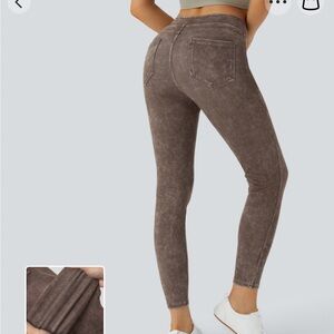 Halara High Waist Multiple Pockets Stretch Knit brown Leggings denim NWT